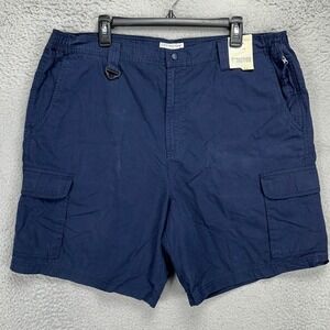 Covington Men Cargo Shorts 40 Navy Blue Flat Front Stretch Waist Nylon Blend NEW